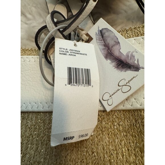 NWT Jessica Simpson Aroa Straw White Tote Bag Purse Matching Coin Pouch - Picture 3 of 10